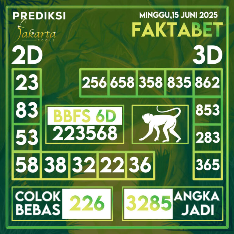 Prediksi Togel Jakarta Pools Minggu, 15 Juni 2025