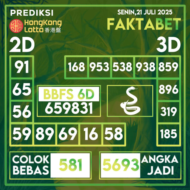 FAKTABET Prediksi HongKong Lotto: Analisis Angka Jitu Senin, 21 Juli 2025